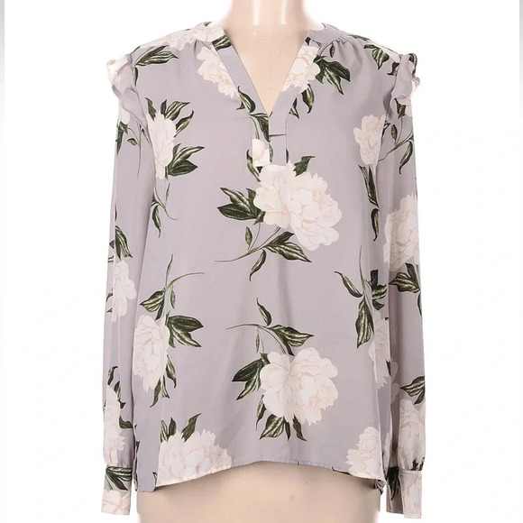 Ann Taylor Tops - Ann Taylor Long Sleeve Grey Lilac Floral Blouse Women’s Size Medium M